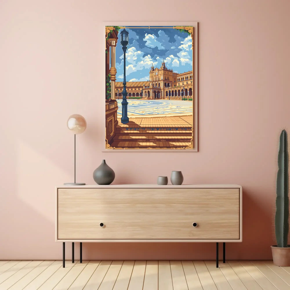 Plaza de España Pixel Art Travel Poster