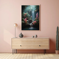 Tropical Waterfall Paradise: An Artistic Nature Poster