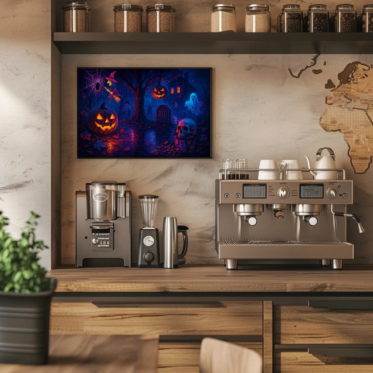 Halloween Night Spectacle Gothic Photography Realism NYC Skyline Spooky Vibe Urban Decor Lovers Poster