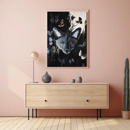 Fox in Nature with Colorful Butterflies Animal Poster PosterGoat