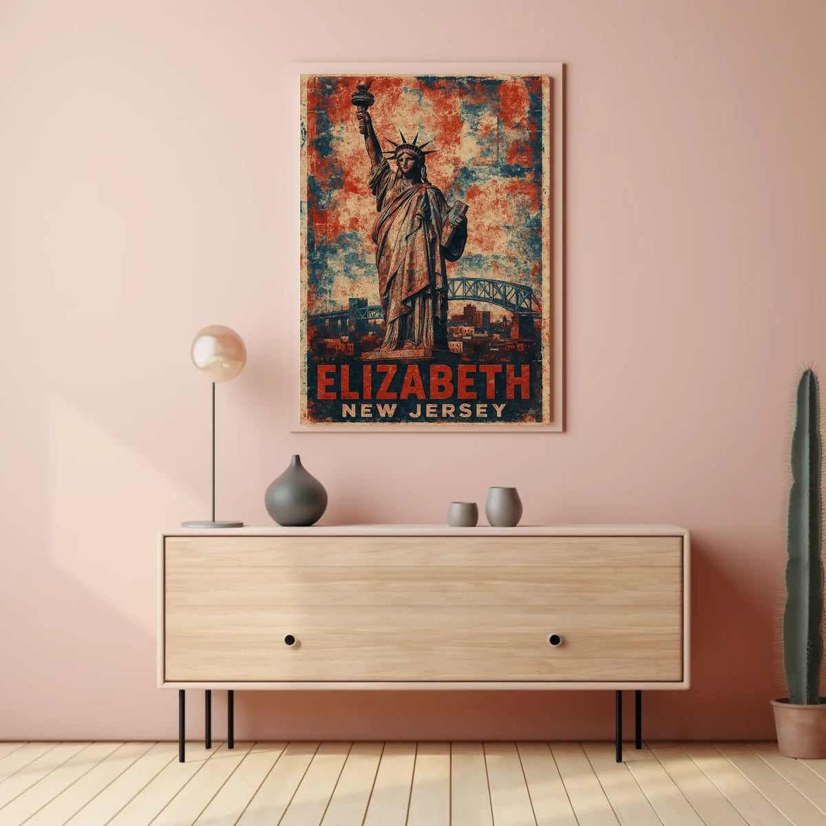 Elizabeth New Jersey Cityscape Vintage Gift Poster