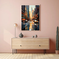Stylized Urban Cityscape at Sundown Artistic Poster