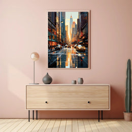 Stylized Urban Cityscape at Sundown Artistic Poster