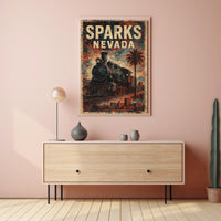 Vintage Sparks Nevada Steam Locomotive Travel Steampunk Heritage Nostalgic Collector Travel Enthusiast Poster