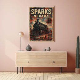 Vintage Sparks Nevada Steam Locomotive Travel Steampunk Heritage Nostalgic Collector Travel Enthusiast Poster