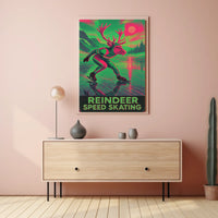 Reindeer Speed Skating Whimsical Winter Art Poster