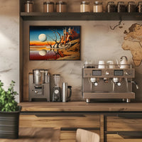 Surreal Sci-Fi Landscape with Fortress and Celestial Body Poster
