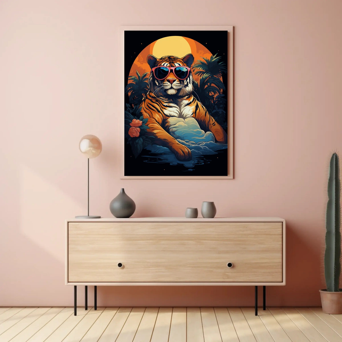 Stylized Tiger Tropical Escape Animal Poster