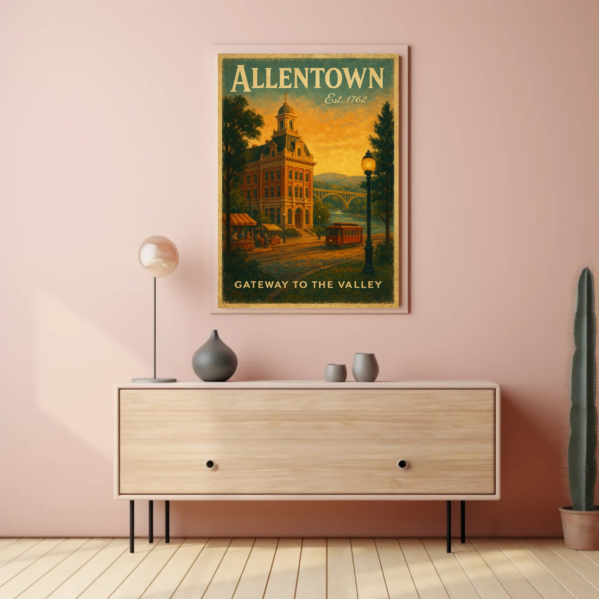 Historic Allentown Vintage Urban Cityscape Travel Poster