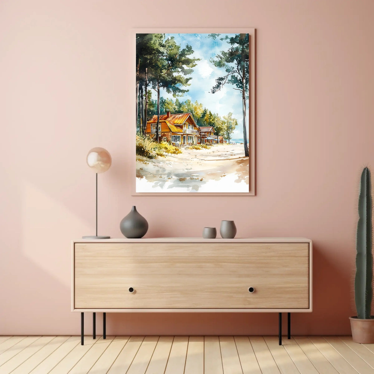 Latvia Jurmala Beach and Wooden Villas Poster