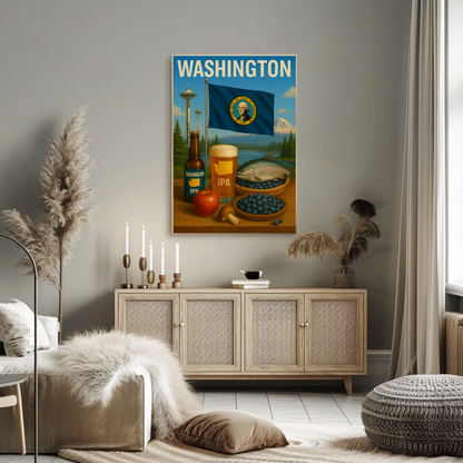 Washington IPA Salmon Space Needle Travel Poster