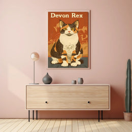 Devon Rex Cat Vintage Portrait Artwork Studio Quality Poster