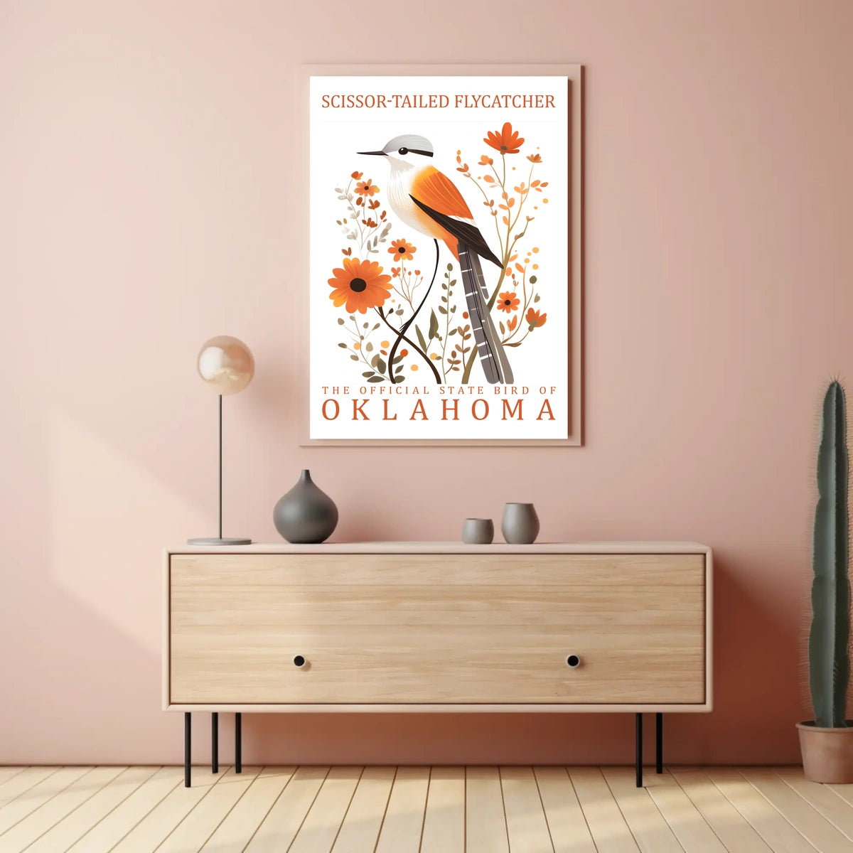 Scissor-tailed Flycatcher Poster with Orange Blossoms