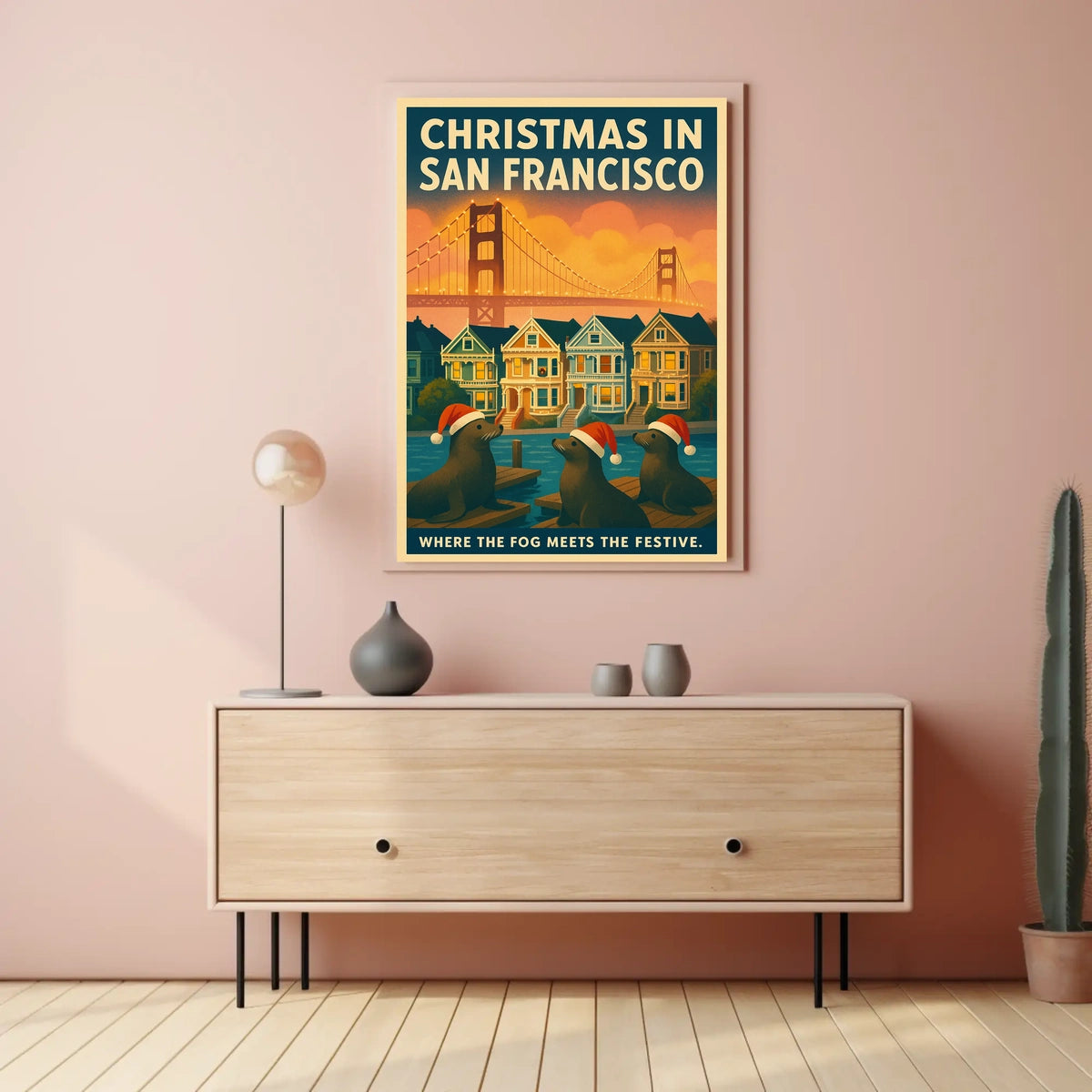 San Francisco Christmas Cityscape Festive Scenic Travel Lovers Home Decor Poster