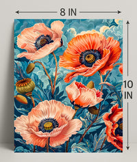 Vibrant Poppy Botanical Art with Vintage Flair Poster