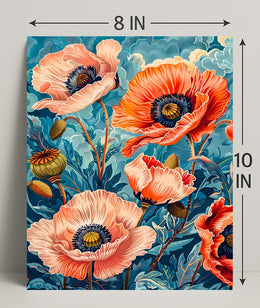 Vibrant Poppy Botanical Art with Vintage Flair Poster