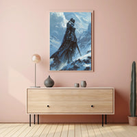 Warrior in Snowy Mountains: Epic Fantasy or Mythology Poster PosterGoat