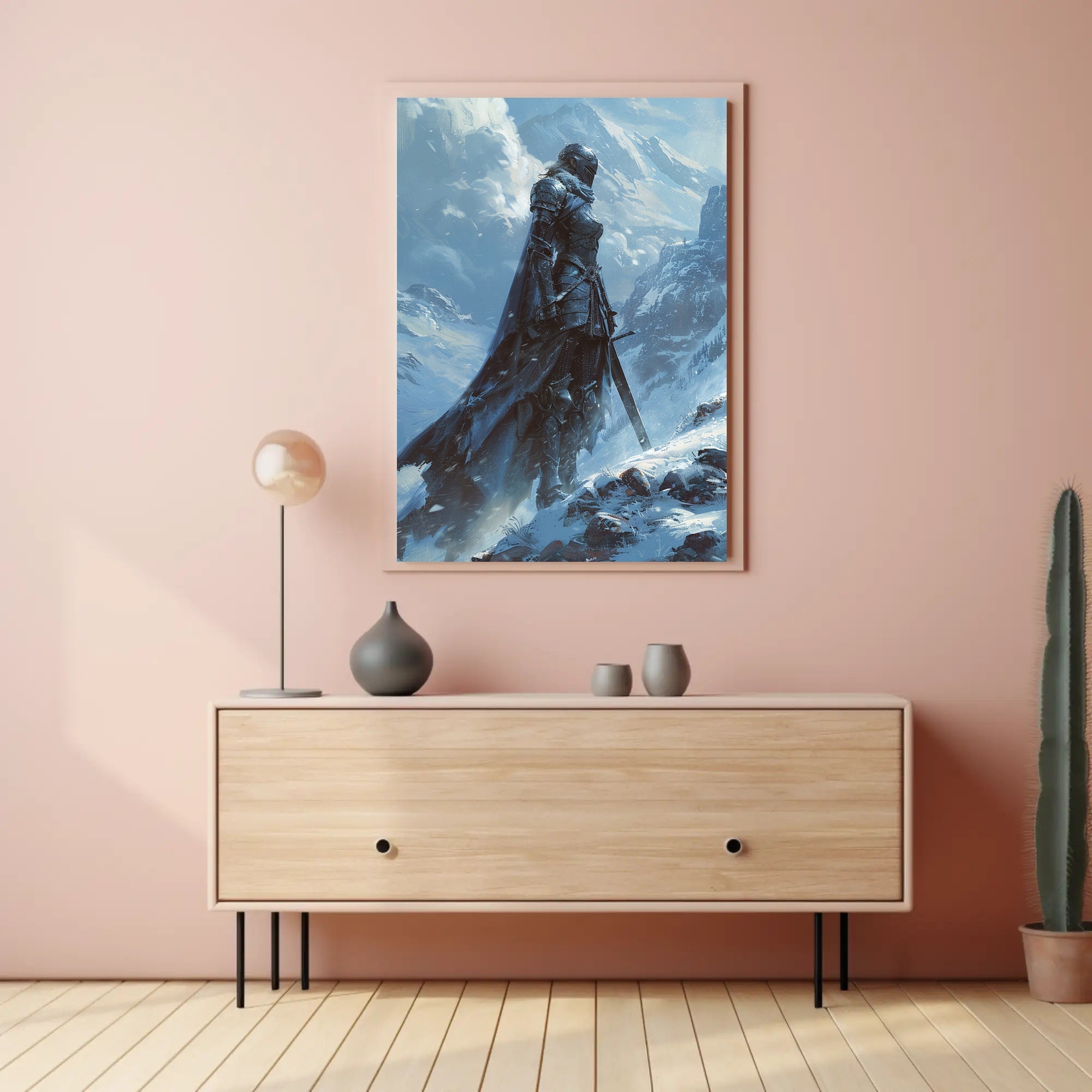 Warrior in Snowy Mountains: Epic Fantasy or Mythology Poster PosterGoat