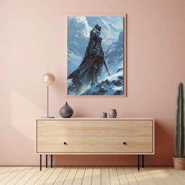 Warrior in Snowy Mountains: Epic Fantasy or Mythology Poster PosterGoat
