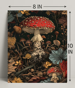 Lush Forest Floor with Enchanting Mushroom Fantasy Poster