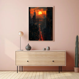 Dramatic Sunset Over New York Urban Cityscape Poster PosterGoat