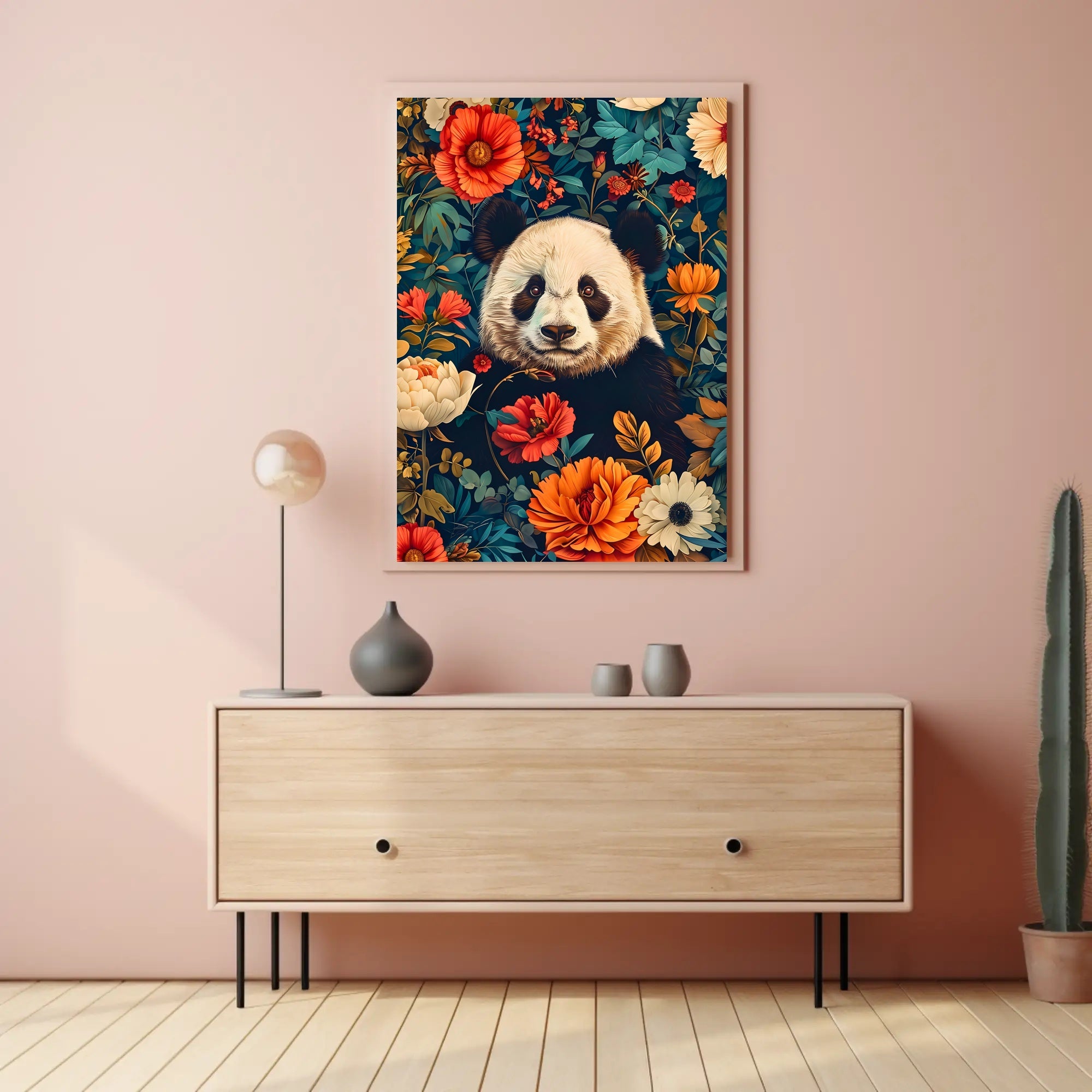 Panda in Bloom: Artistic Harmony Animal Poster