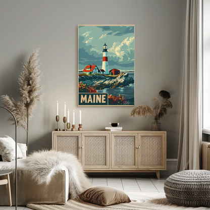 Maine Lighthouse Coastal Classic Travel Poster