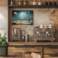 Surreal Dreamscape with Explorers: Futuristic Sci-Fi Poster