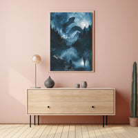 Epic Serpent Encounter in Mystical Landscape Fantasy Poster PosterGoat