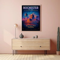 Rochester The Flour City Skyline Poster Retro Wall Art