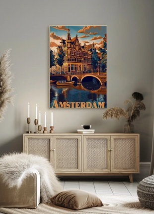 Amsterdam Canals Historic Architecture Boats Scenic Travel Poster