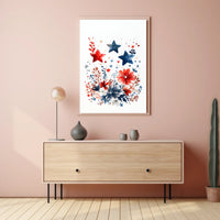 Three Stars Surrounded By Loose Red And Blue Florals Poster