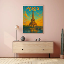 Paris, France Eiffel Tower At Sunset Poster