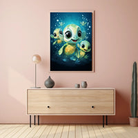 Adorable Sea Turtles Underwater Cartoon Poster Print