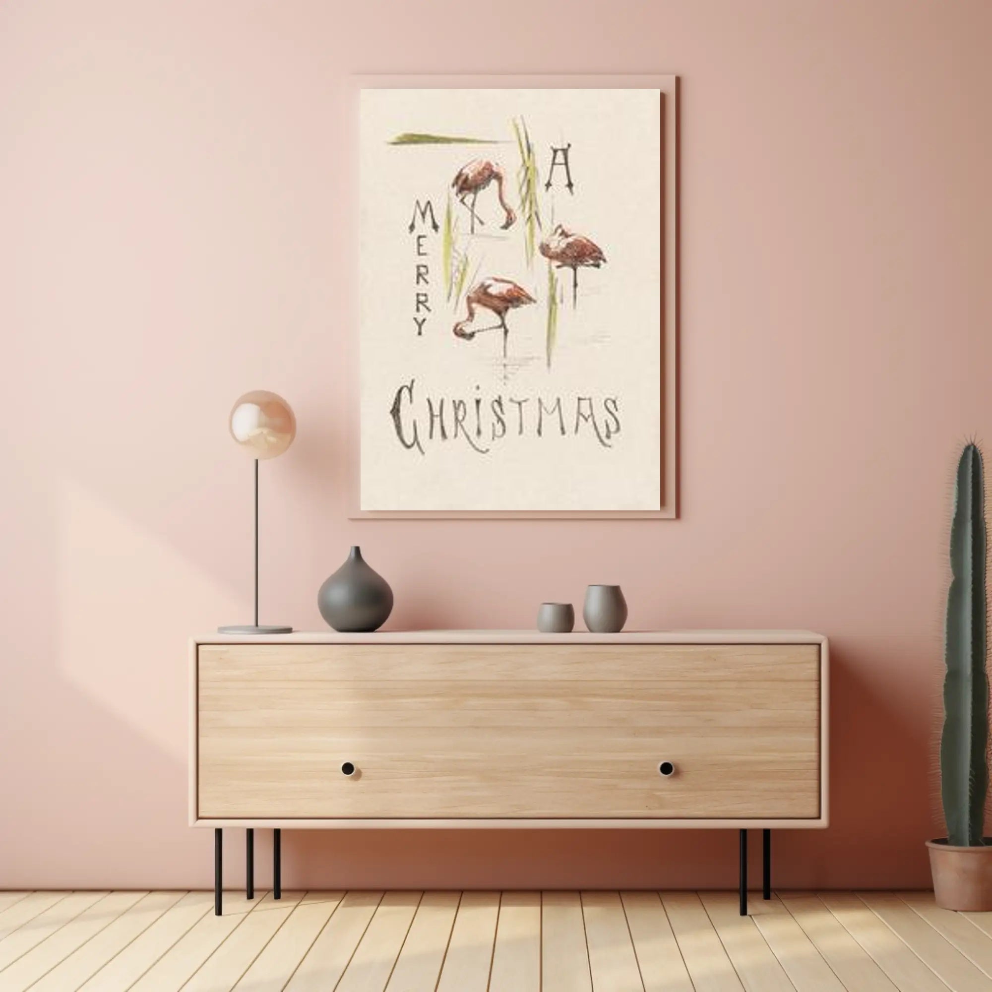 Flamingo Trio Merry Christmas Poster