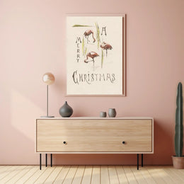 Flamingo Trio Merry Christmas Poster