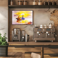 Vibrant Sunrise Over Boats Poster