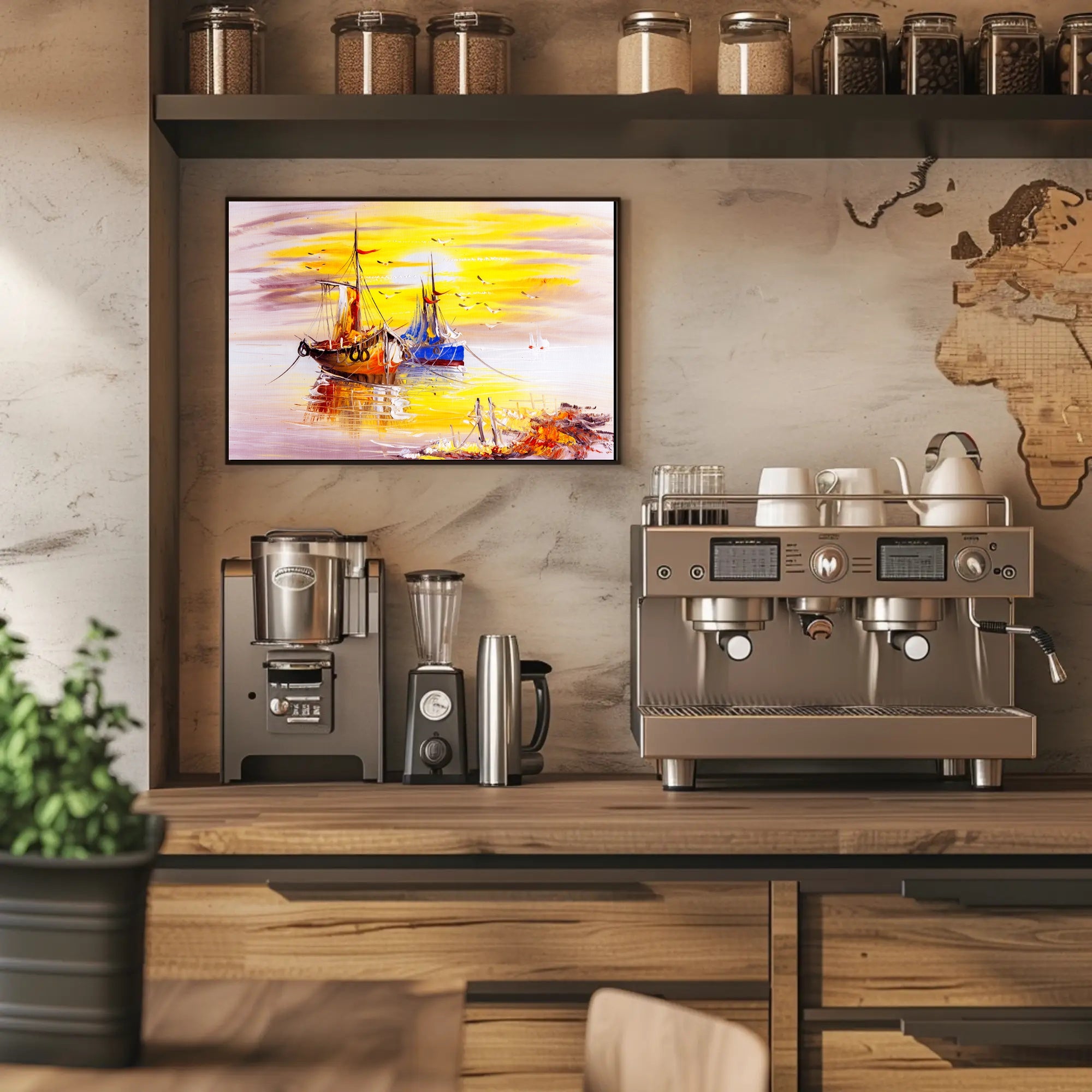 Vibrant Sunrise Over Boats Poster