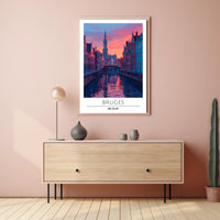 Scenic Bruges Canal Sunset Travel Poster
