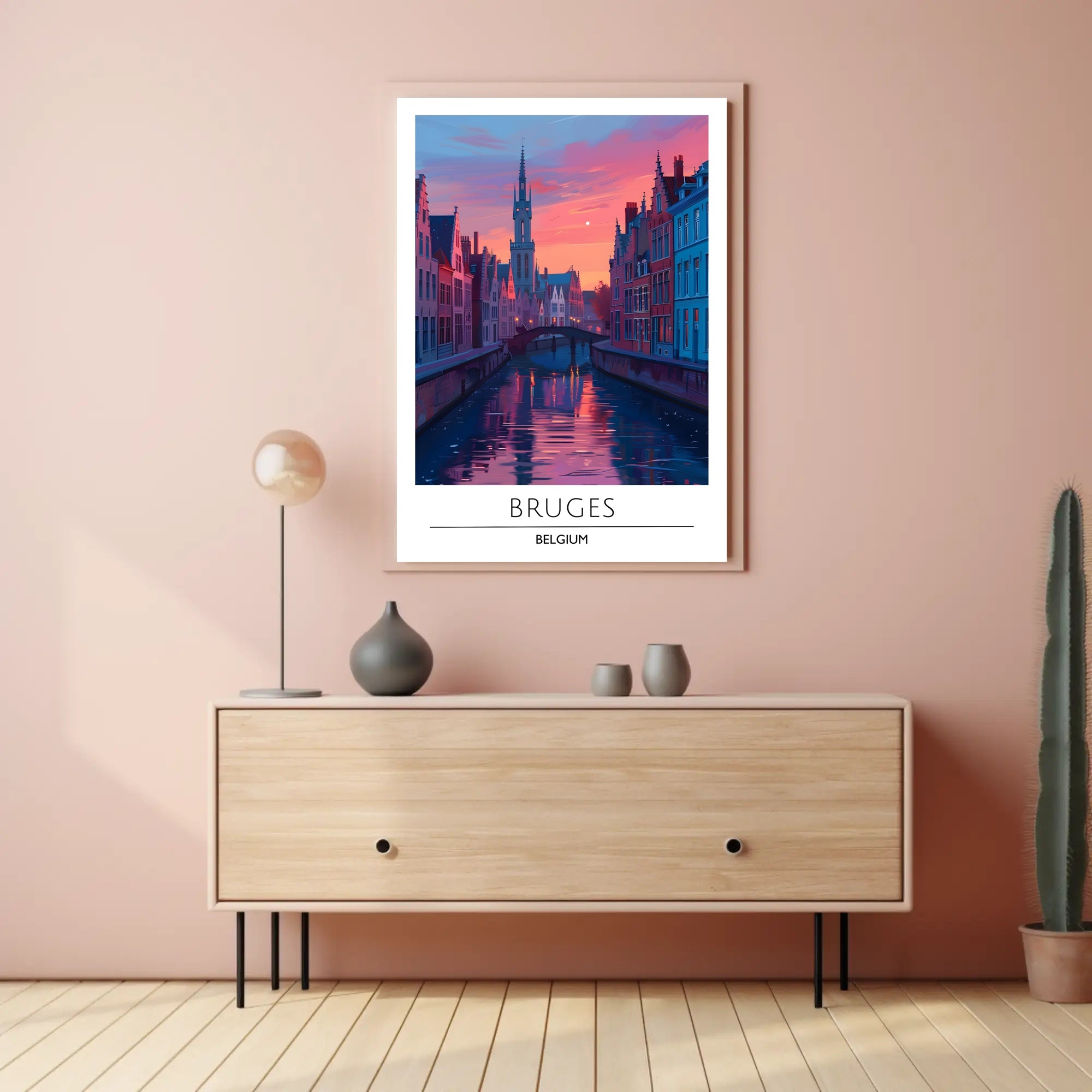 Scenic Bruges Canal Sunset Travel Poster