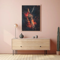 Skeletal Quill Flames Artistic Poster