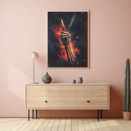 Skeletal Quill Flames Artistic Poster