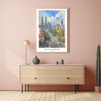 Kuala Lumpur Vibrant Cityscape Urban Watercolor Art Poster PosterGoat