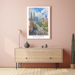 Kuala Lumpur Vibrant Cityscape Urban Watercolor Art Poster PosterGoat