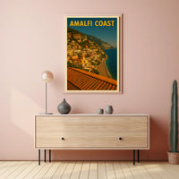 Amalfi Coast Poster Blue Mediterranean Coastal Wall Art