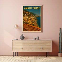Amalfi Coast Poster Blue Mediterranean Coastal Wall Art