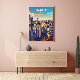 Madrid Skyline at Sunset Modern Travel Poster