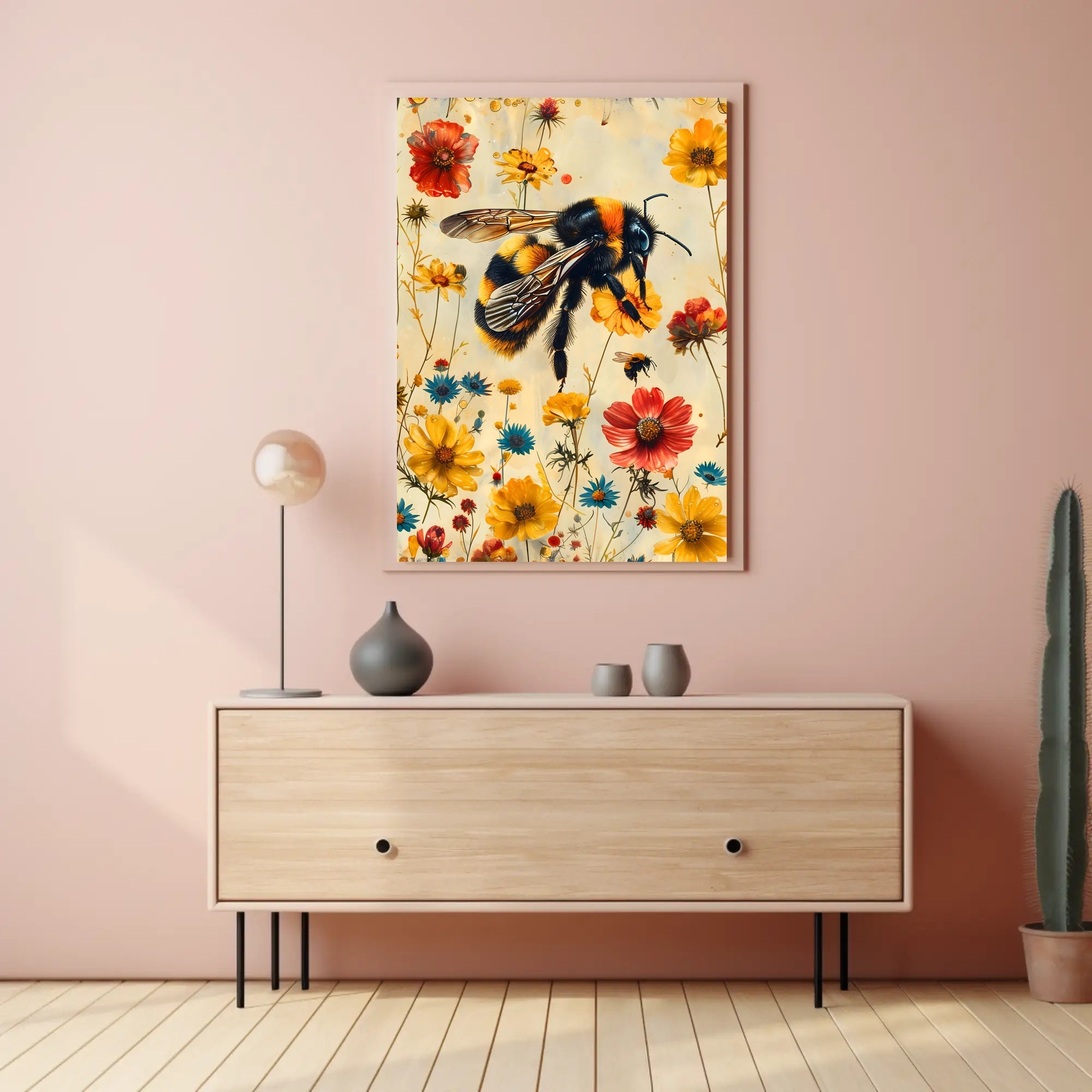 Vibrant Bee Meadow Art Print: Animal Poster