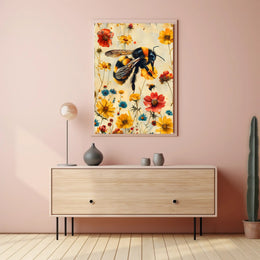 Vibrant Bee Meadow Art Print: Animal Poster
