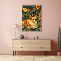 Corgi In Bloom Wall Art Print Decor